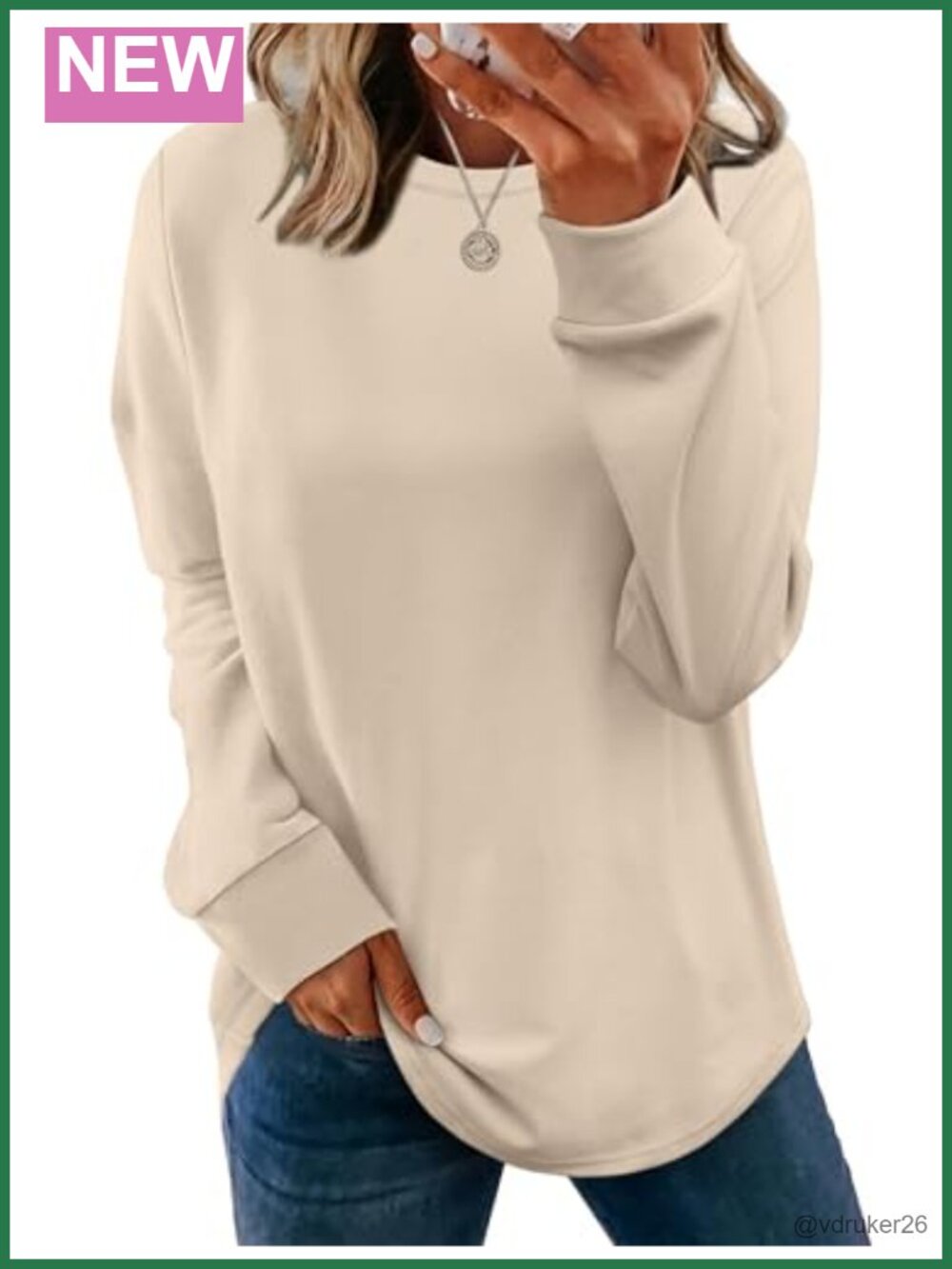 WIHOLL Women's Crewneck Long Sleeve Sweatshirt Curved Hem Lightweight Tunic
